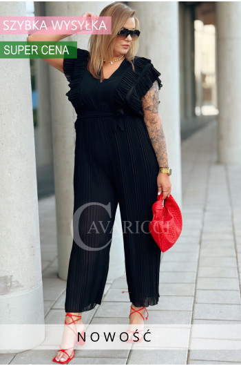 FEDERICA - Elegancki kombinezon z falbankami w kolorze czarnym