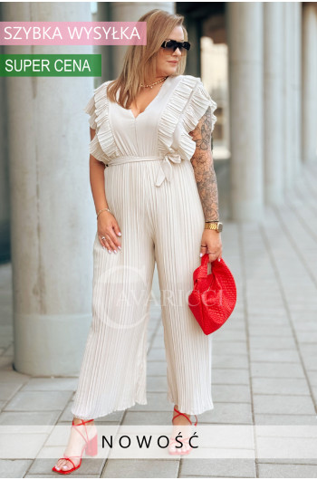 FEDERICA - Elegancki kombinezon z falbankami w kolorze beżowym