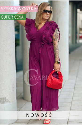 FEDERICA - Elegancki kombinezon z falbankami w kolorze purpurowym