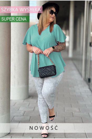 LICIA- Klasyczna elegancka długa bluzka w kolorze aqua