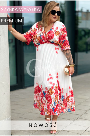 PRIGELLA- Piękna elegancka plisowana biała długa sukienka w...