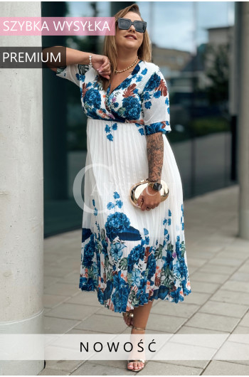 PRIGELLA- Piękna elegancka plisowana biała długa sukienka w...