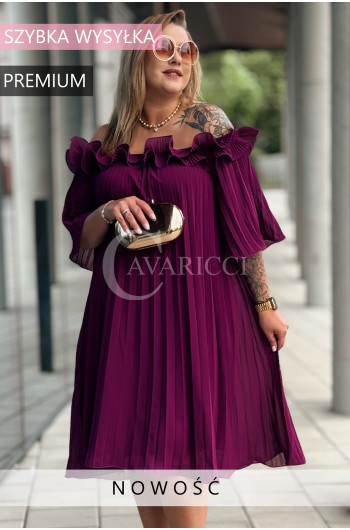 DIORKA - Urocza sukienka z falbankami w kolorze purpurowym