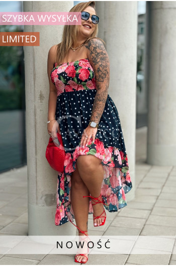 Valentina - Sukienka gorsetowa styl Latino granatowa w kwiaty...