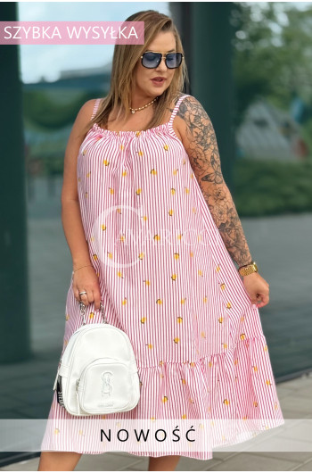 LIMONCZELLA - Zwiewna sukienka w paski z cytrynkami w kolorze...