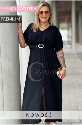 AMANDA - Długa sukienka z ozdobnym paskiem w kolorze czarnym