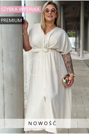 AMANDA - Długa sukienka z ozdobnym paskiem w kolorze beżowym