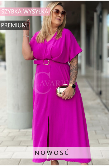 AMANDA - Długa sukienka z ozdobnym paskiem w kolorze fuksji