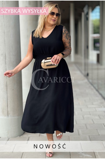 MILANO – Elegancka Letnia Sukienka złoty Łańcuszek Maxi kolor Czarna