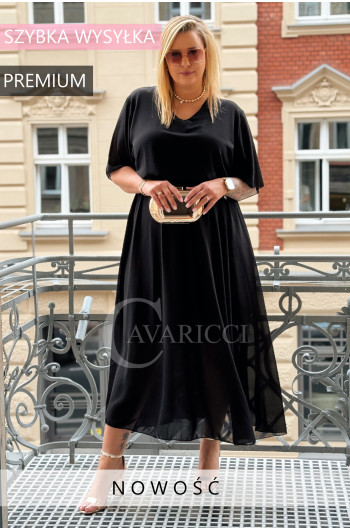 DONNA - Elegancka, przepiękna zwiewna sukienka w kolorze czarnym