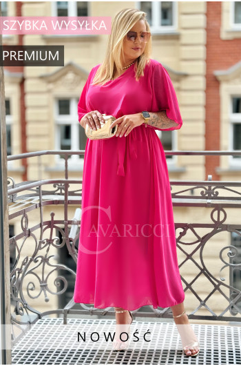 DONNA - Elegancka, przepiękna zwiewna sukienka w kolorze fuksji