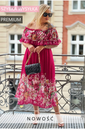 MARIELLA - Urocza sukienka z falbankami w kolorze fuksji