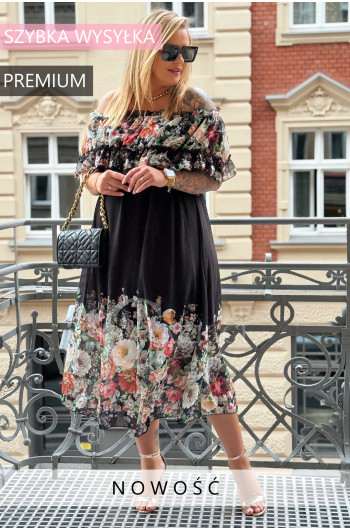 MARIELLA - Urocza sukienka z falbankami w kolorze czarnym