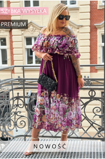MARIELLA - Urocza sukienka z falbankami w kolorze purpury