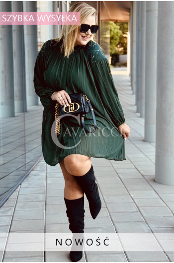 AREZZO - Premium plisowana sukienka z koronkową stójką w kolorze...