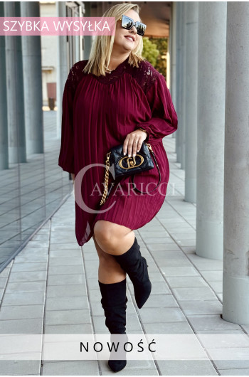 AREZZO - Premium plisowana sukienka z koronkową stójką w kolorze...