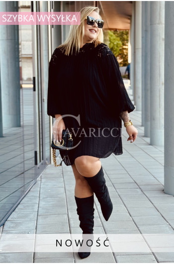 AREZZO - Premium plisowana sukienka z koronkową stójką w kolorze...