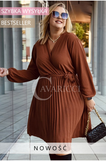 FILIPPA - Plisowana sukienka z długim rękawem i przekładanym...