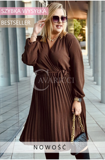 FILIPPA - Plisowana sukienka z długim rękawem i przekładanym...