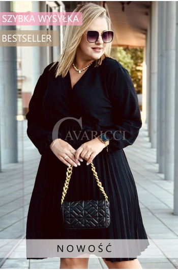 FILIPPA - Plisowana sukienka z długim rękawem i przekładanym...