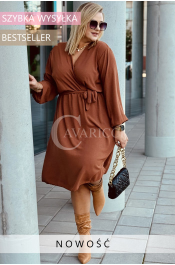 MARITTA - Prosta jesienna sukienka do kolana z długim rękawem w...