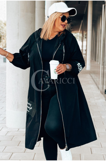 GENUA - Klasyczna długa stylowa kurta typu parka w kolorze czarnym
