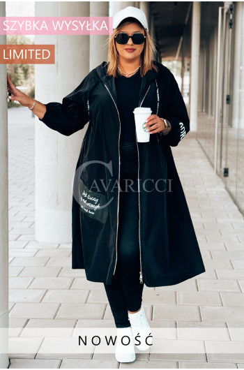 GENUA - Klasyczna długa stylowa kurta typu parka w kolorze czarnym