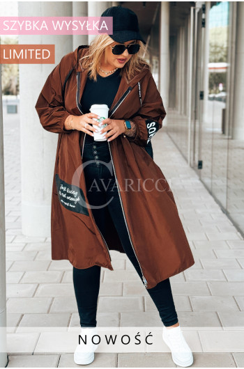 GENUA - Klasyczna długa stylowa kurta typu parka w kolorze brązowym