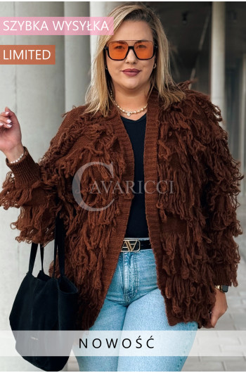 ASTI - Niesamowity krótki kardigan z frędzlami w kolorze rudym