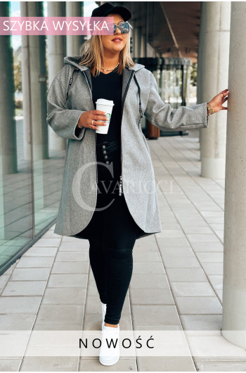 NASTRO - Jesienna długa zapinana bluza z kapturem w kolorze szarym