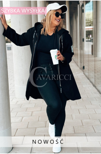 NASTRO - Jesienna długa zapinana bluza z kapturem w kolorze czarnym