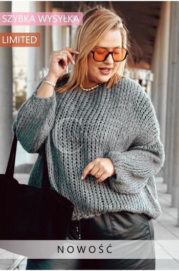 PECORA - Miękki dziergany oversize sweterek w kolorze szarym
