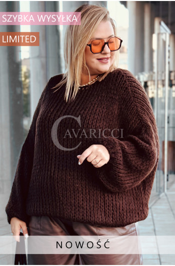 PECORA - Miękki dziergany oversize sweterek w kolorze brązowym