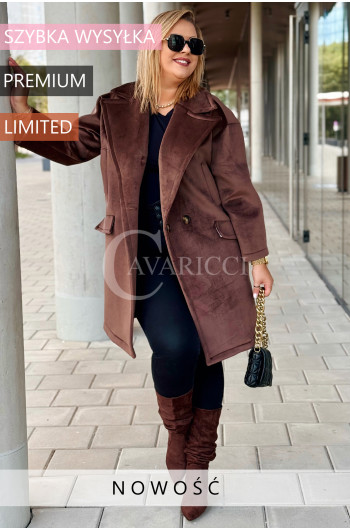 ORSINA- Elegancki klasyczny pluszowy płaszcz jesienny w kolorze...