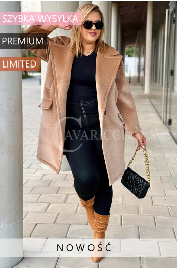 ORSINA- Elegancki klasyczny pluszowy płaszcz jesienny w kolorze...