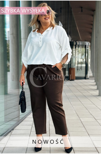 ZELIA - Eleganckie gładkie długie spodnie w kolorze brązowym