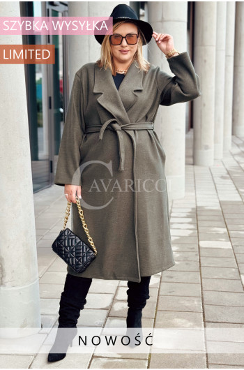 CINTURA - Elegancki klasyczny jesienny płaszcz w kolorze khaki