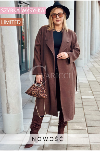 CINTURA - Elegancki klasyczny jesienny płaszcz w kolorze brązowym