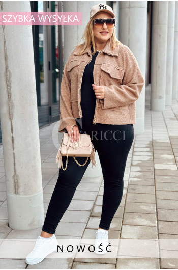 BELPASSO - Piękna jesienna boucle kurteczka w kolorze beżowym