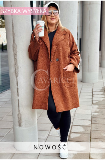 ARIETE- Elegancki jesienny płaszcz boucle z lampasem w kolorze...