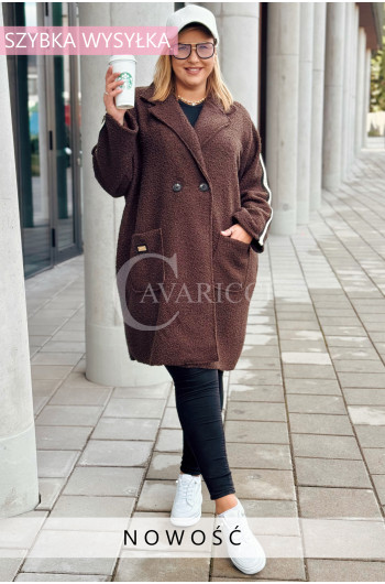 ARIETE- Elegancki jesienny płaszcz boucle z lampasem w kolorze...