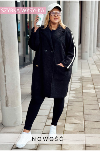 ARIETE- Elegancki jesienny płaszcz boucle z lampasem w kolorze...