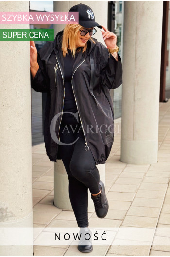 VIESTE - Prosta modna kurta z kieszenią typu parka w kolorze czarnym