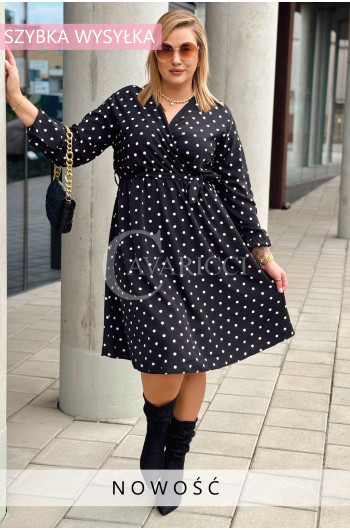 MARTI - Prosta jesienna sukienka w groszki z długim rękawem w...