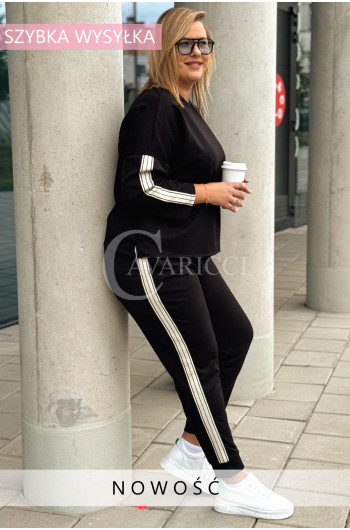 TERNI - Stylowy komplet dresowy z lampasami w kolorze czarnym