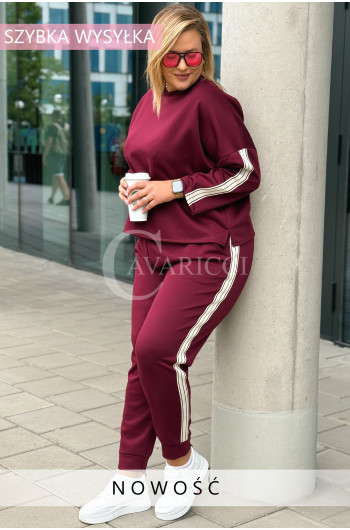 TERNI - Stylowy komplet dresowy z lampasami w kolorze bordowym