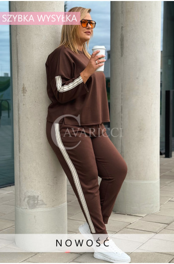 TERNI - Stylowy komplet dresowy z lampasami w kolorze brązowym