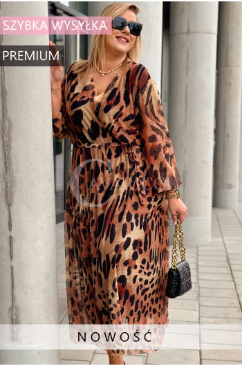 ADRIANA - Sukienka z delikatnej siateczki, w print tygrysi