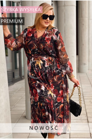 ADRIANA - Sukienka z delikatnej siateczki, w print kwiecisty