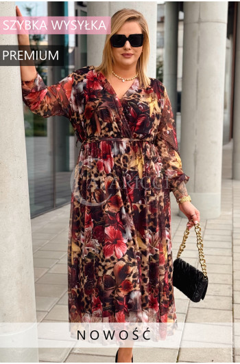 ADRIANA - Sukienka z delikatnej siateczki, w print kwiatowo -...